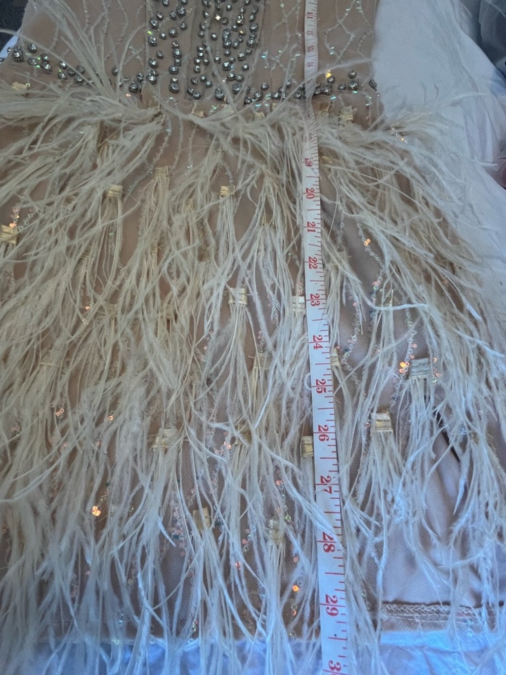 Elegant Feathered Halter Mini Dress in Champagne - Picture 14 of 14